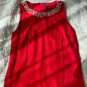 ANN TAYLOR RED BLOUSE WITH PEARLS NWT